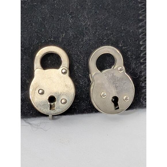 Vintage Silver Tone Lock Padlock Screw Back Earrings – Steampunk Style Jewelry - Picture 1 of 6